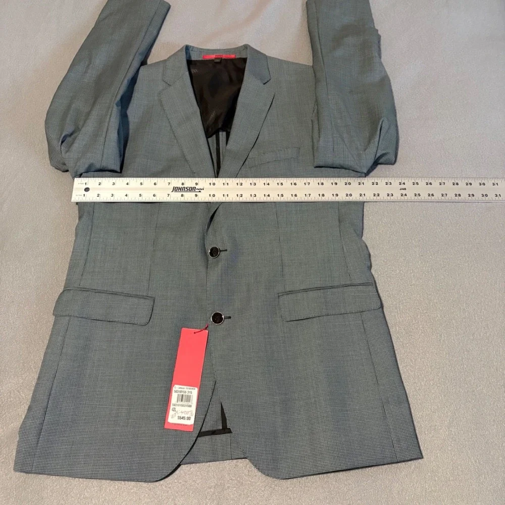 Hugo Boss Jetson Sport Coat 42L Mint Micro Check Virgin Wool Unstructured NEW